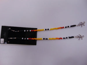 8" Single strand with silver lizard with Black, White, Red, Yellow, Orange beads.