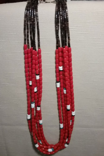 6 Strand Red Coral Necklace