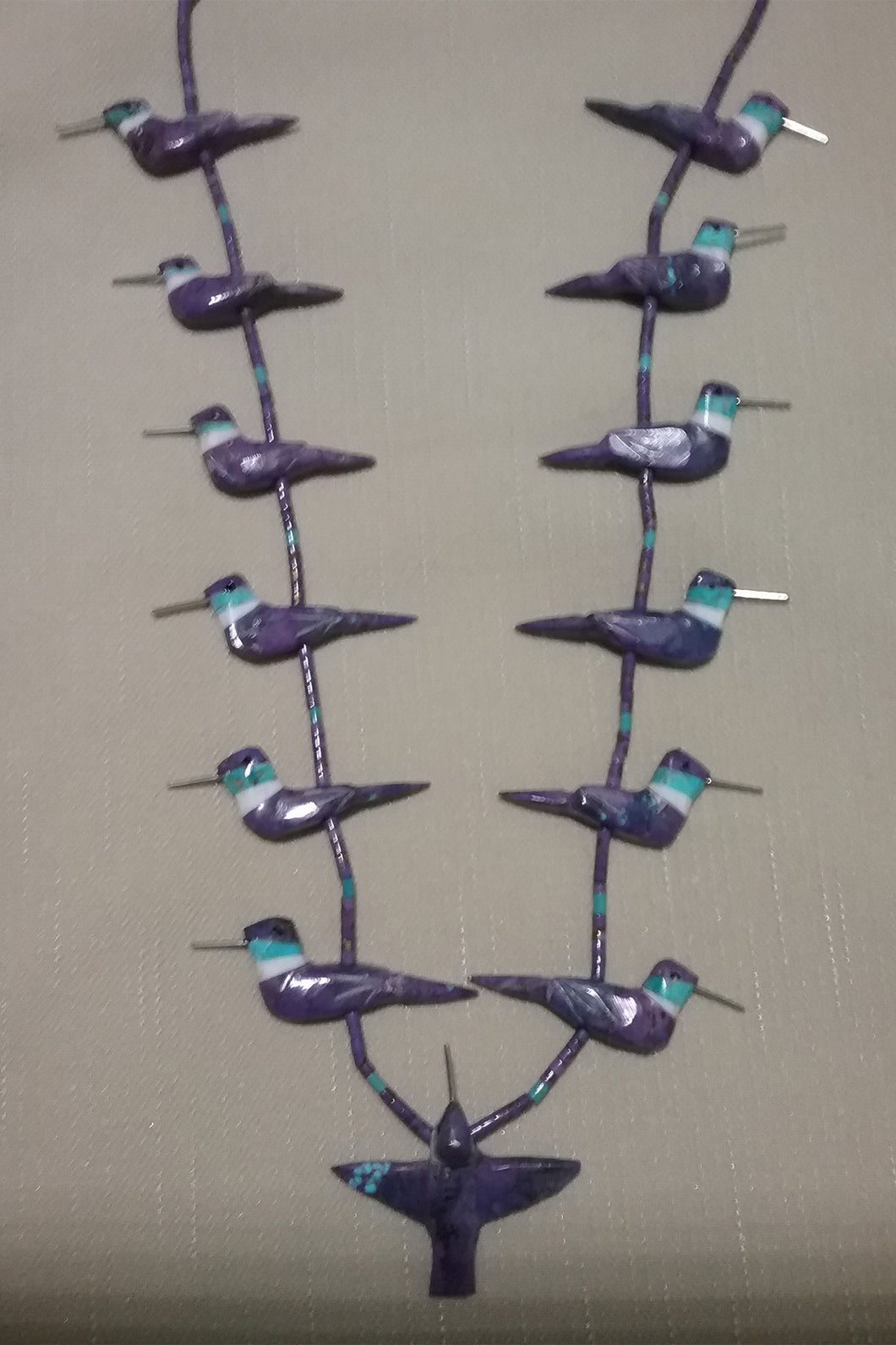 Single Strand Mojave Turquoise Hummingbird Fetish Necklace