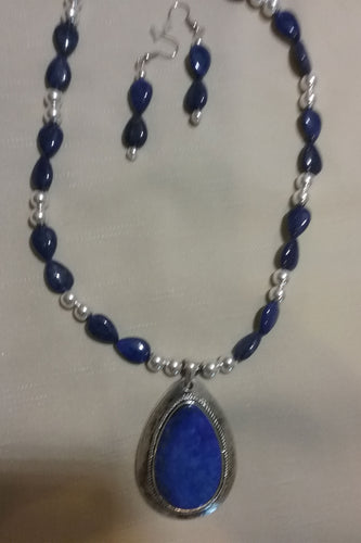 Single Strand Lapis Necklace and Earrings