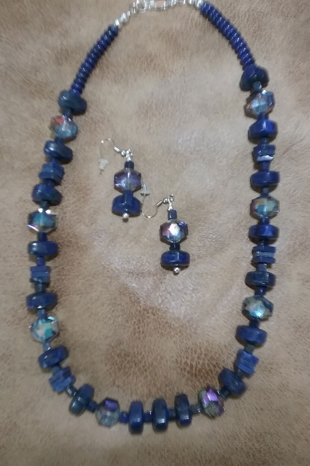 Single Strand Lapis Necklace and Earrings