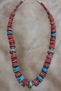 Single Strand Red Spiny Oyster Necklace and Earrings