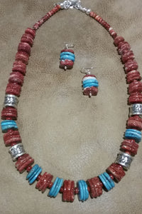 Single Strand Red Spiny Oyster Necklace and Earrings