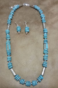 Single Strand Blue Turquoise Necklace and Earrings