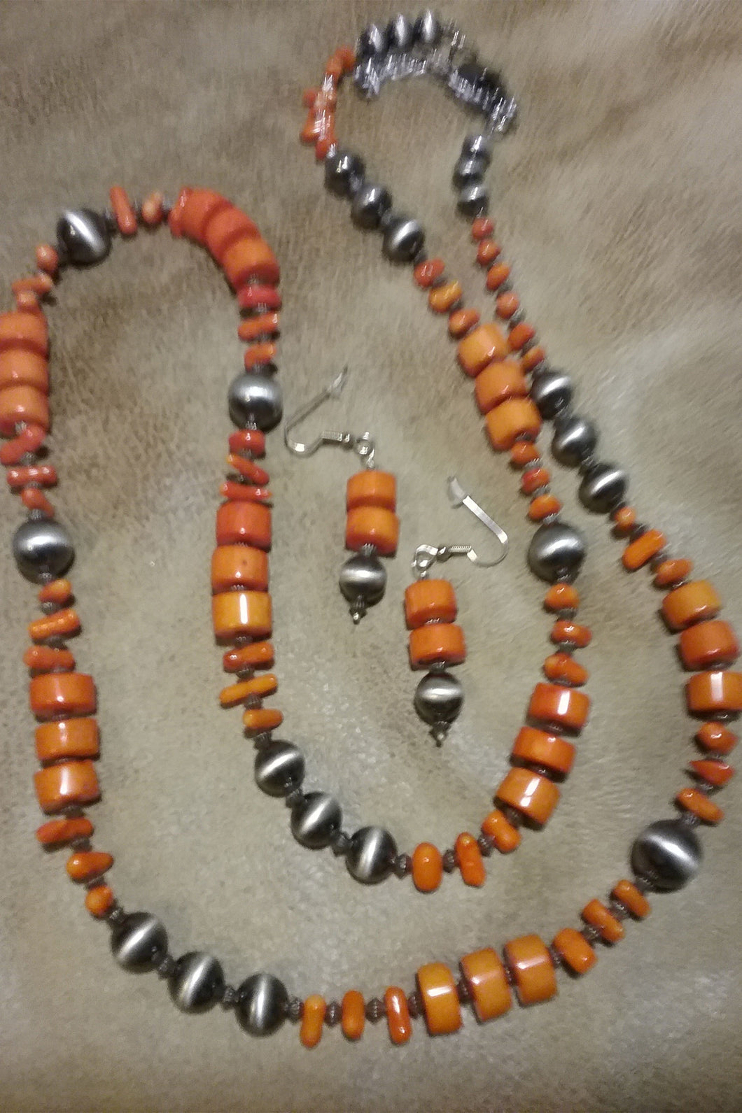 Single Strand Coral Necklace and Earrings