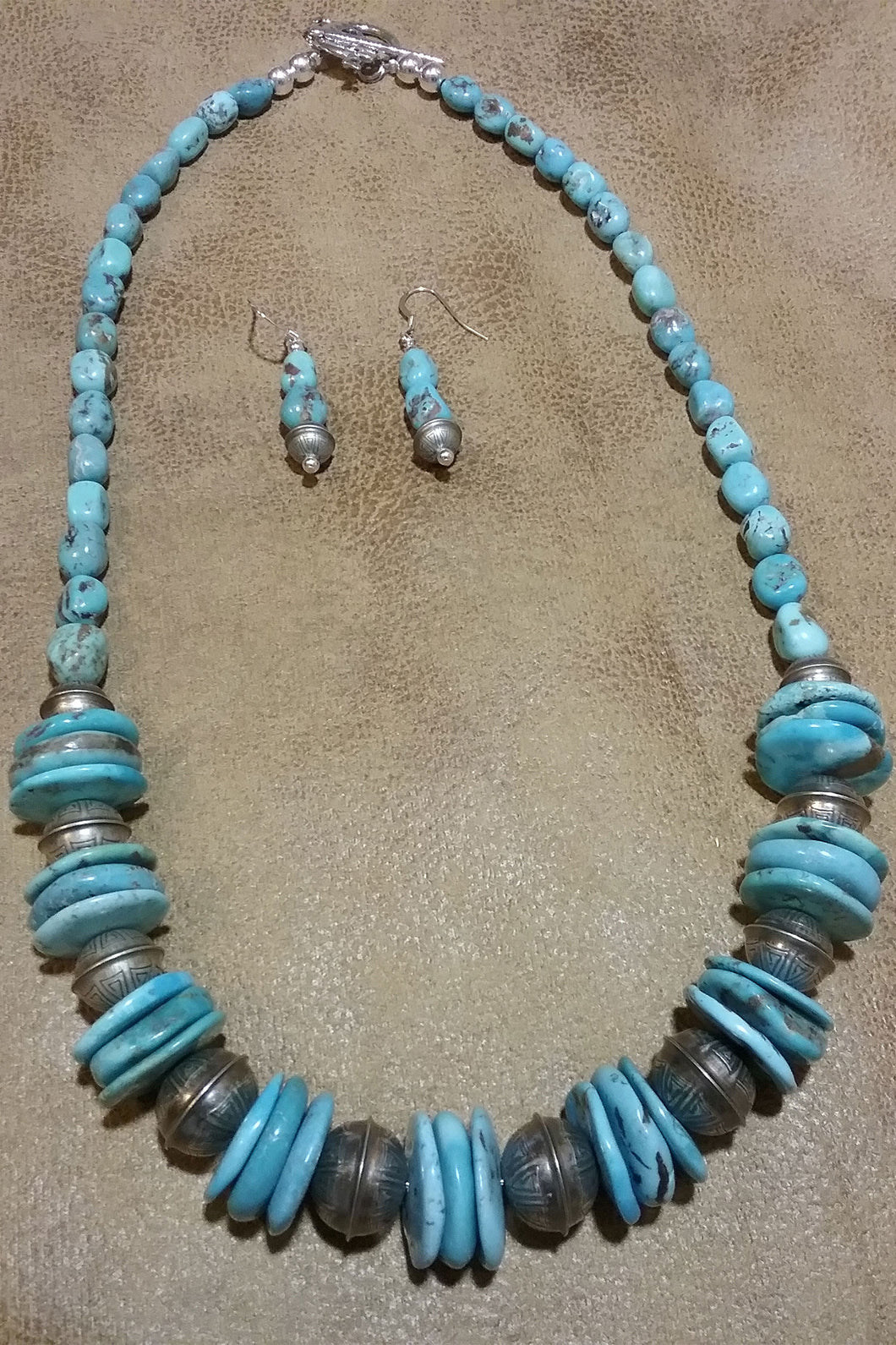 Single Strand Turquoise Necklace and Earrings