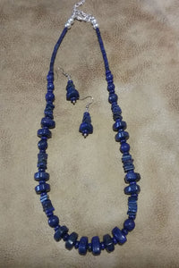Single Strand Lapis Necklace and Earrings