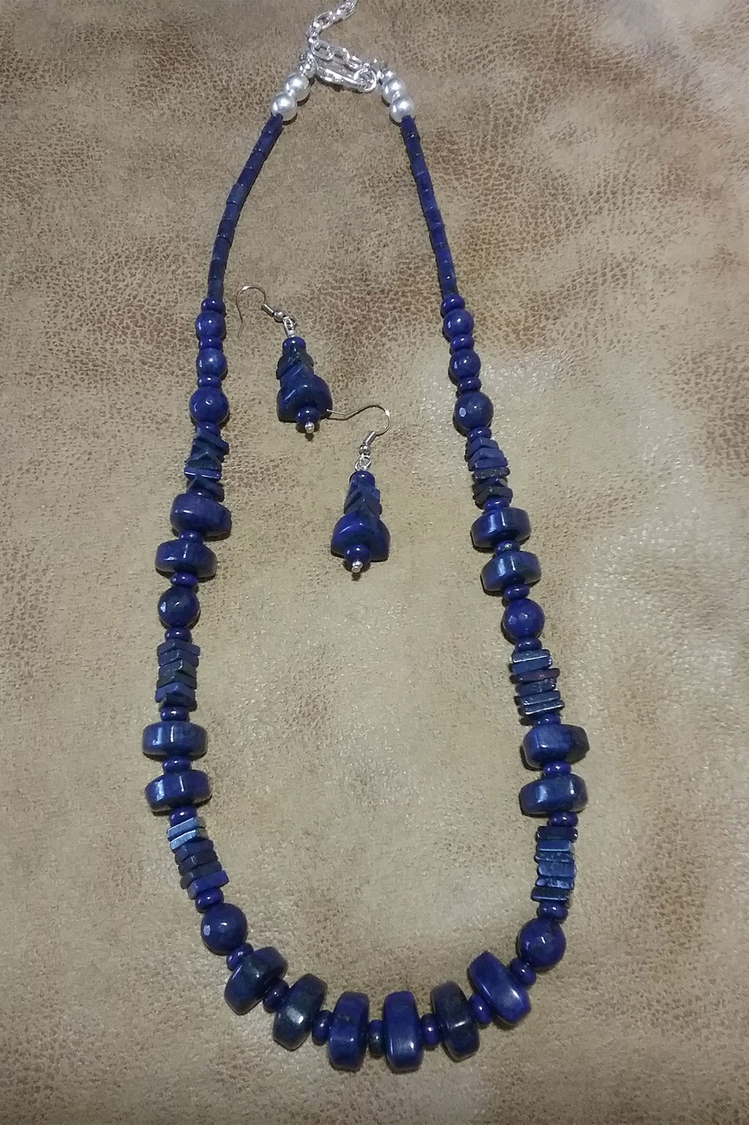 Single Strand Lapis Necklace and Earrings