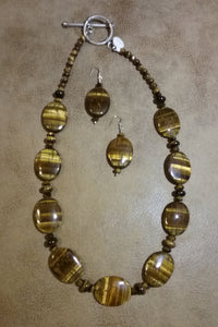 Single Strand Tigereye Neckace and Earrings