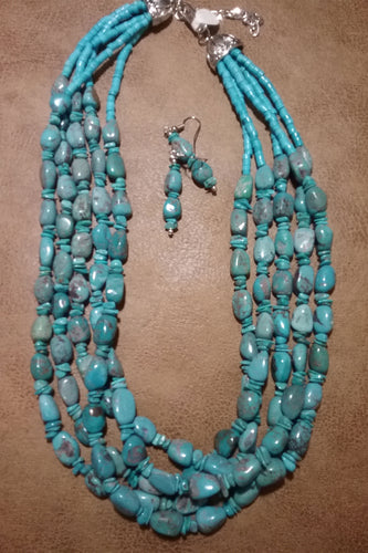 5 Strand Turquoise Necklace and Earrings