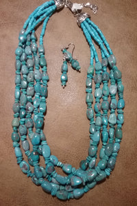 5 Strand Turquoise Necklace and Earrings