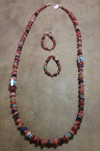 Single Strand Spiny Oyster Necklace and Earrings