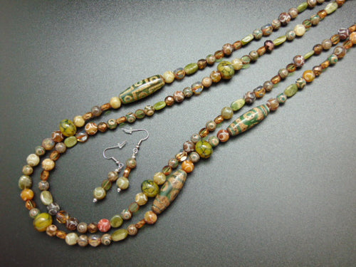 Carved Jade Necklace and Earrings