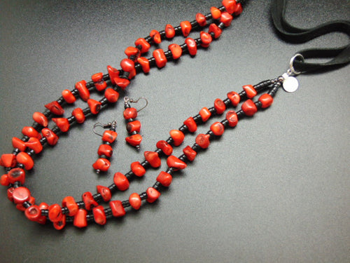 Red Coral Necklace and Earrings