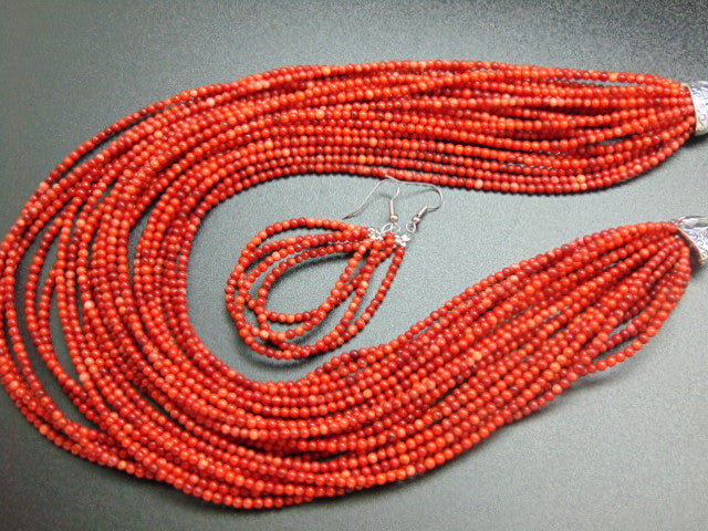 Red Coral Necklace and Earrings