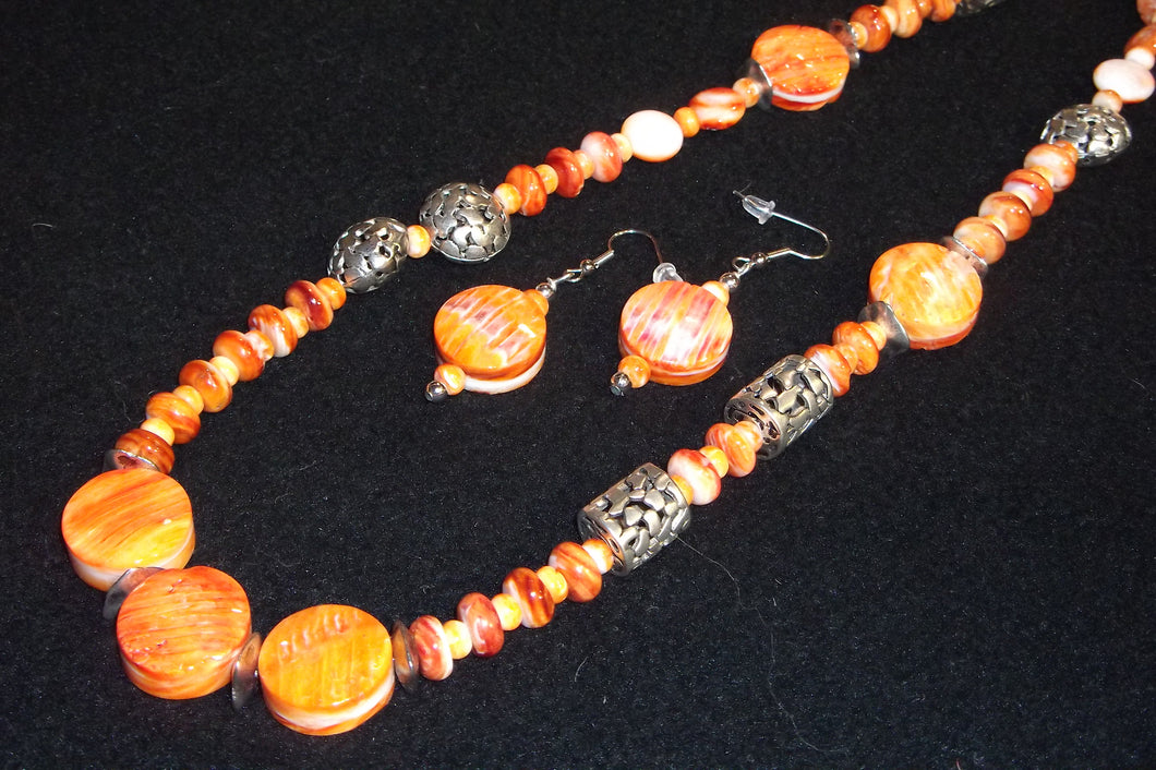 Spiny Oyster Necklace and Earrings