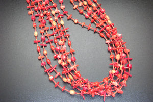 Seven Strand Coral and Rice Bead Necklace and Earrings