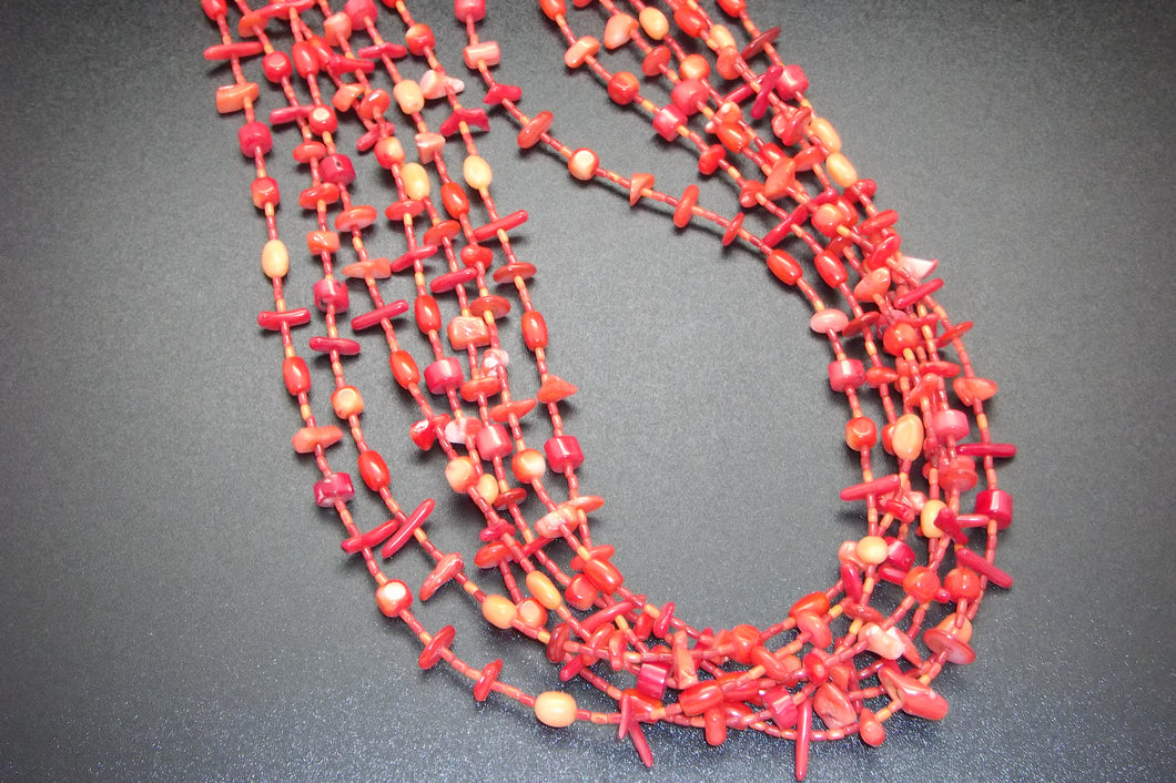 Seven Strand Coral and Rice Bead Necklace and Earrings