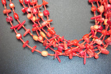 Load image into Gallery viewer, Seven Strand Coral and Rice Bead Necklace and Earrings