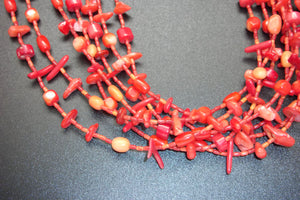 Seven Strand Coral and Rice Bead Necklace and Earrings