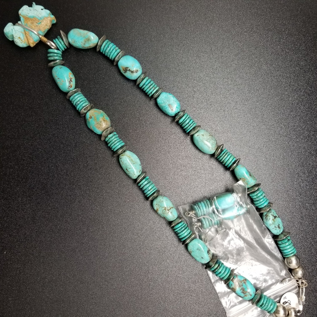 Turquoise Necklace w/Buffalo Fetish and Earrings