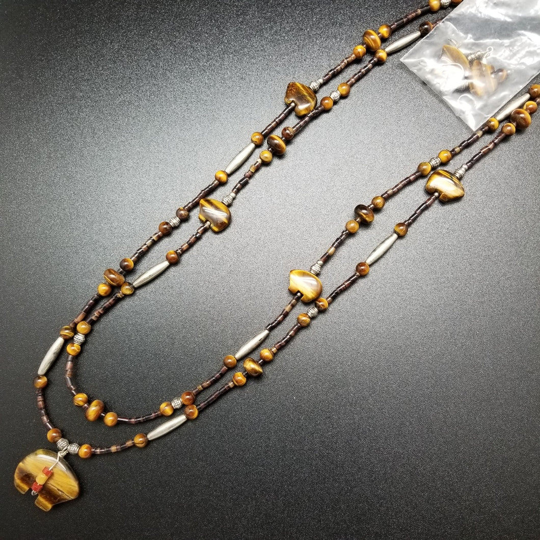 Tigereye Bear Fetish Necklace and Earrings