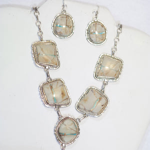Sterling Silver with Boulder Turquoise Stones Necklace with Earrings