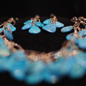 Blue Turquoise Teardrops Necklace with Earrings