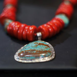 Red Coral & Turquoise Necklace with Earrings